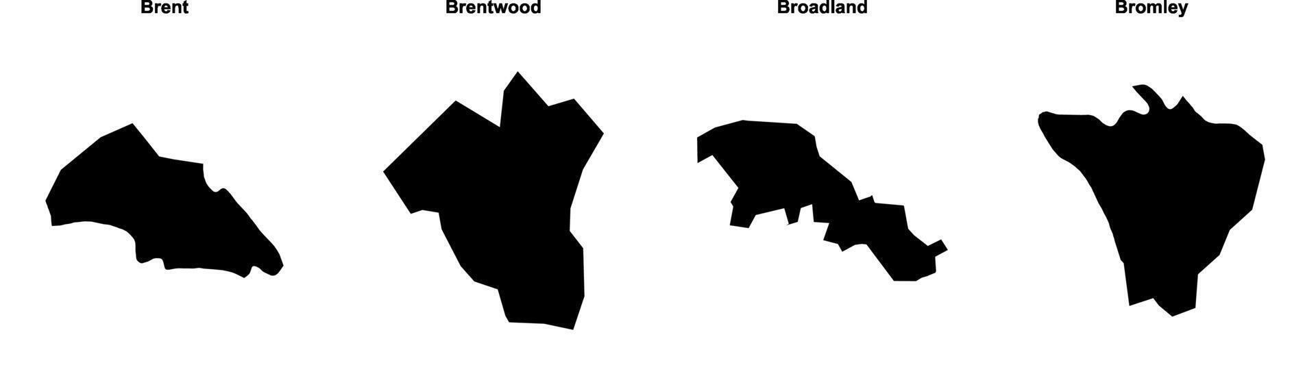 Brent, Brentwood, Broadland, Bromley outline maps vector