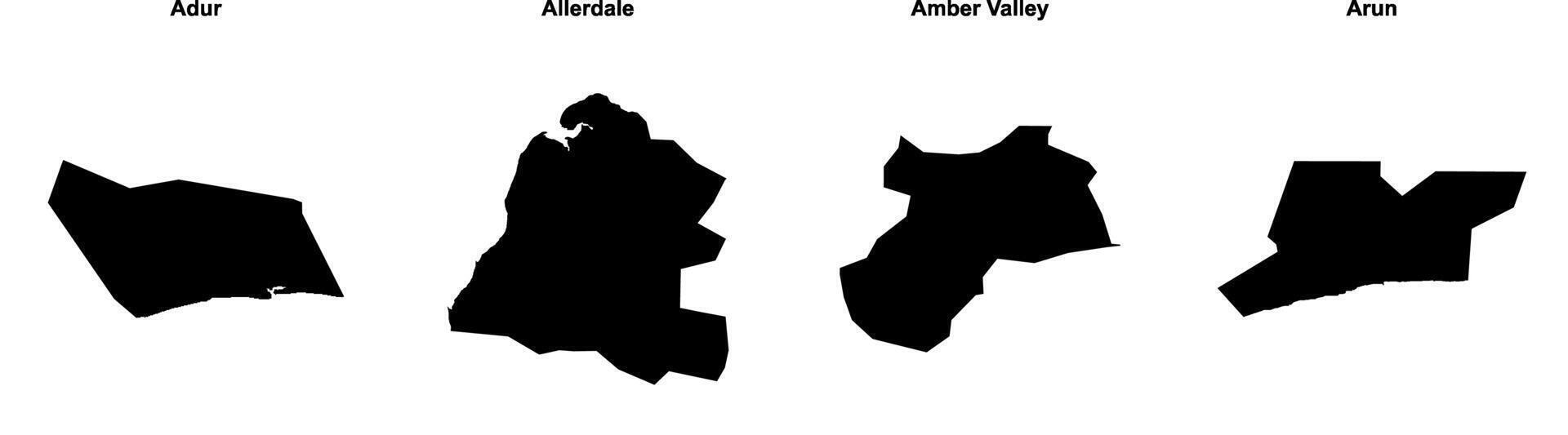 Adur, Allerdale, Amber Valley, Arun outline maps vector