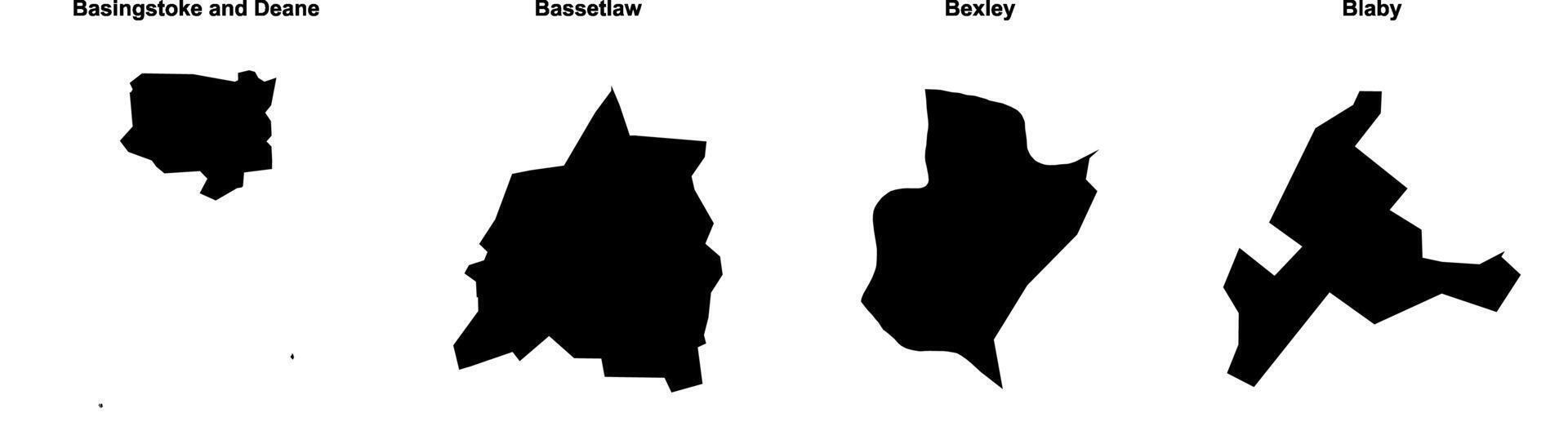 Basingstoke and Deane, Bassetlaw, Bexley, Blaby outline maps vector