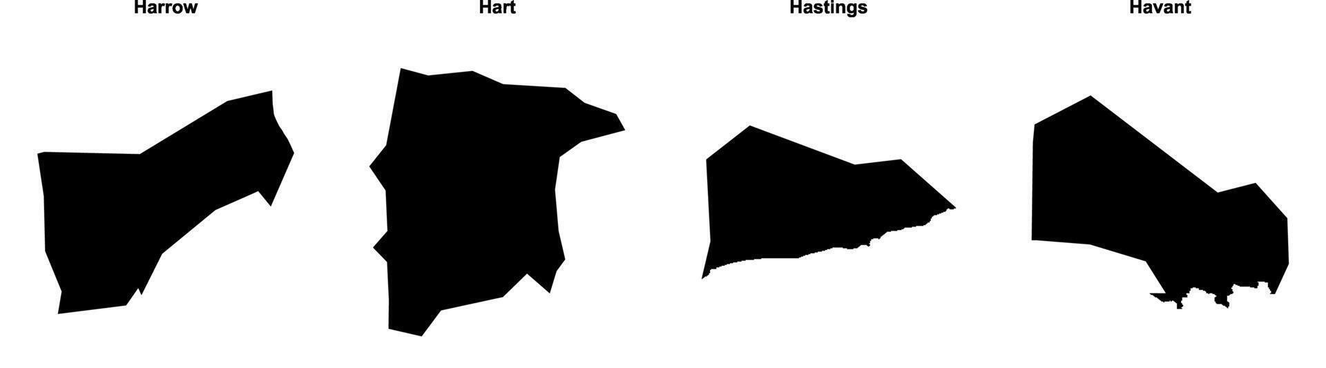 Harrow, Hart, Hastings, Havant outline maps vector