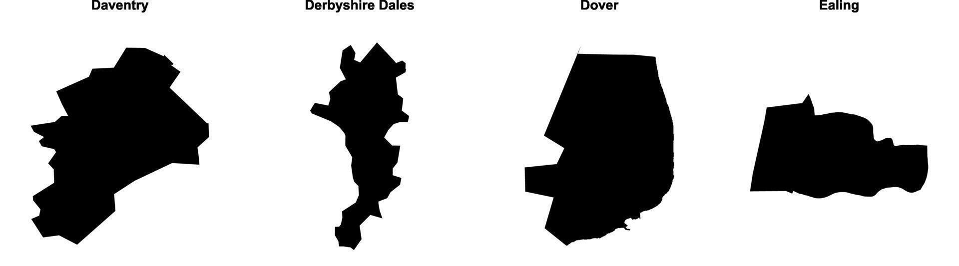 Daventry, Derbyshire Dales, Dover, Ealing outline maps vector