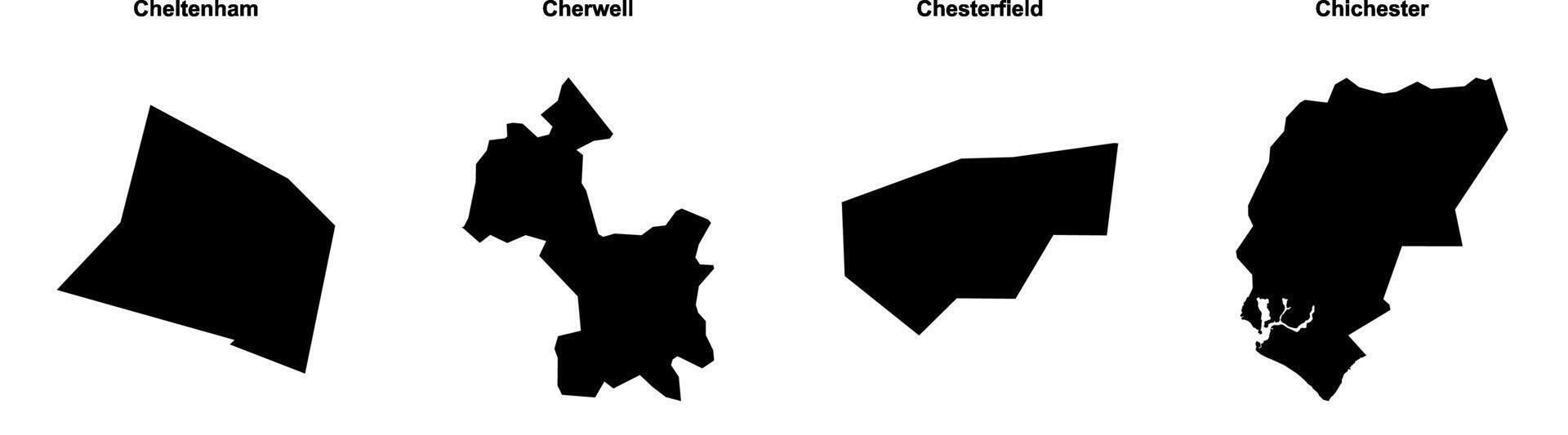 Cheltenham, Cherwell, Chesterfield, Chichester outline maps vector