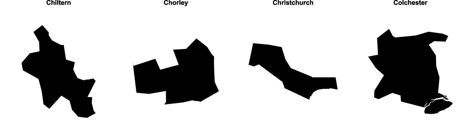Chiltern, Chorley, Christchurch, Colchester outline maps vector