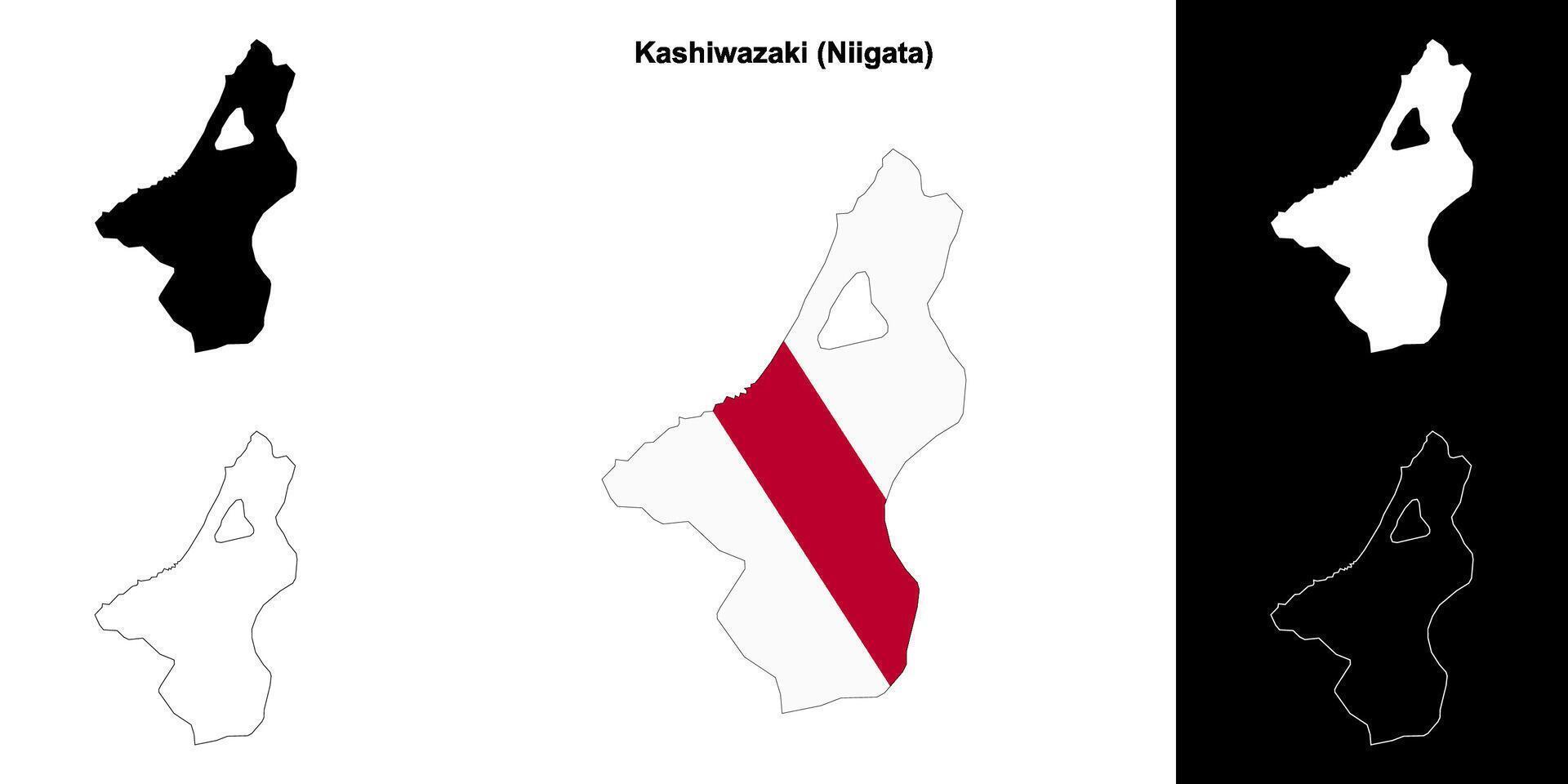 Kashiwazaki, Niigata outline map set vector