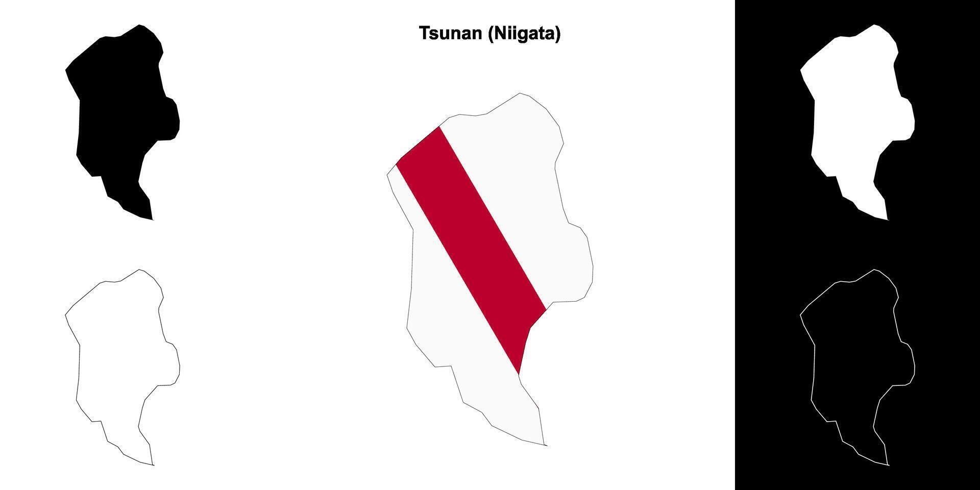 Tsunan, Niigata outline map set vector