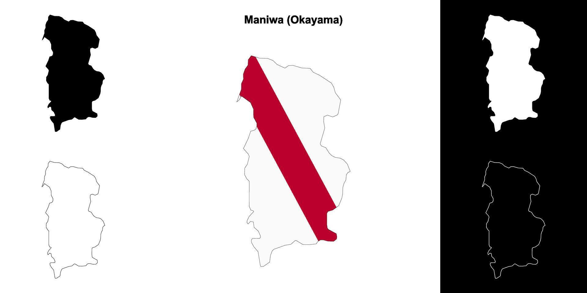 Maniwa, Okayama outline map set vector