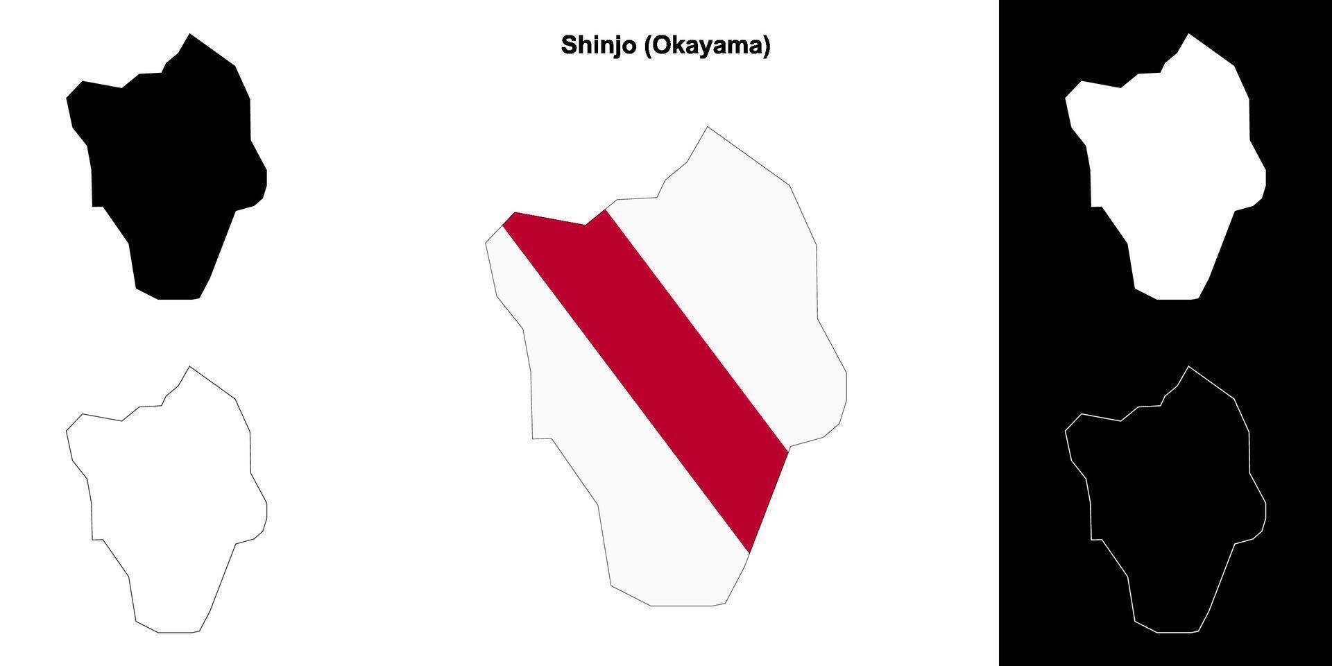 Shinjo, Okayama outline map set vector