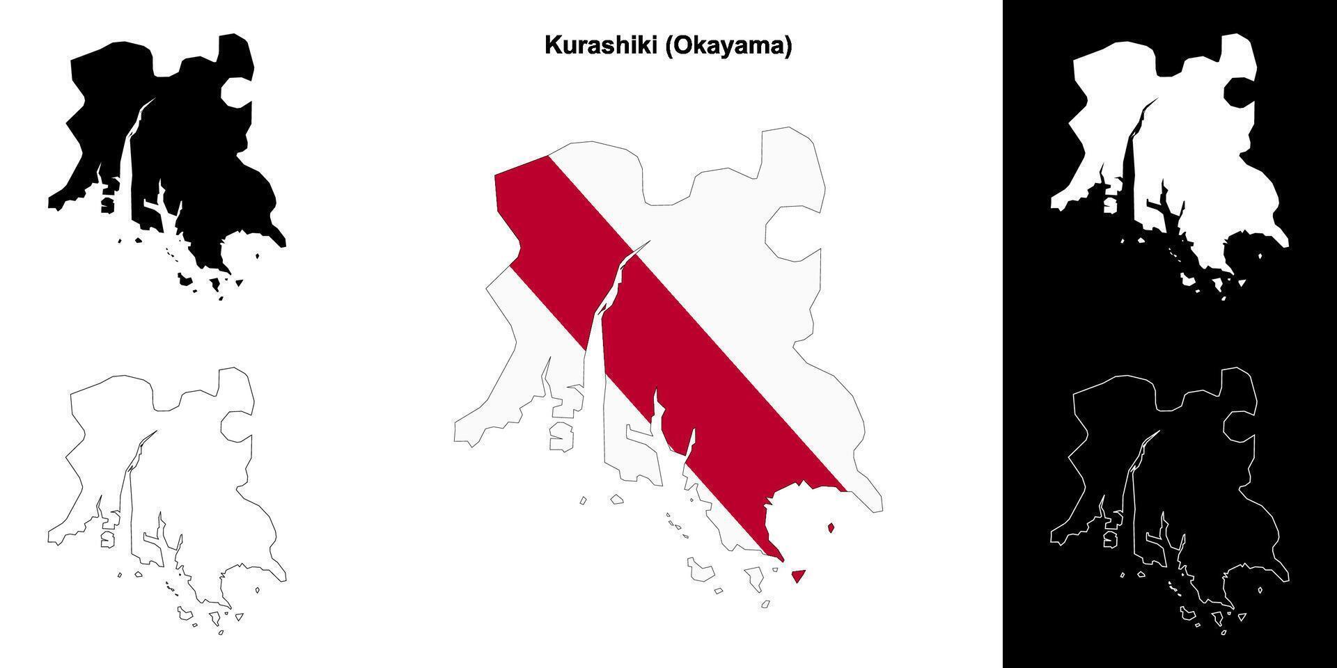 Kurashiki, Okayama outline map set vector