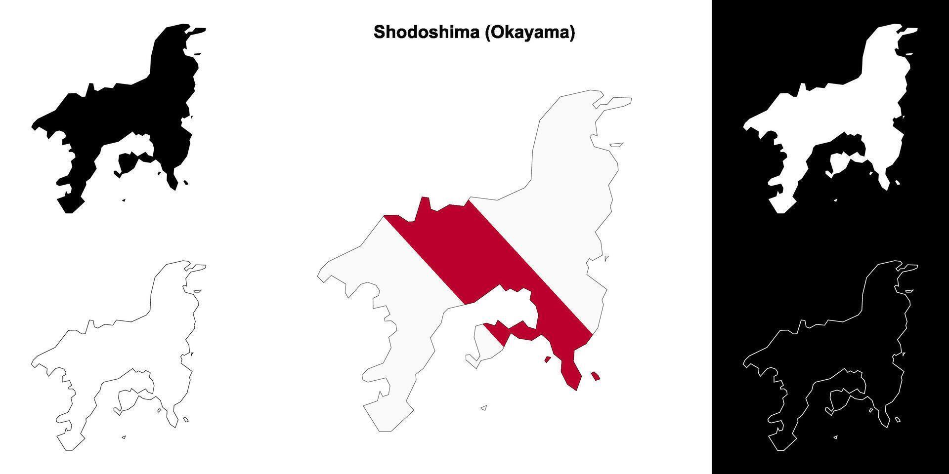 Shodoshima, Okayama outline map set vector