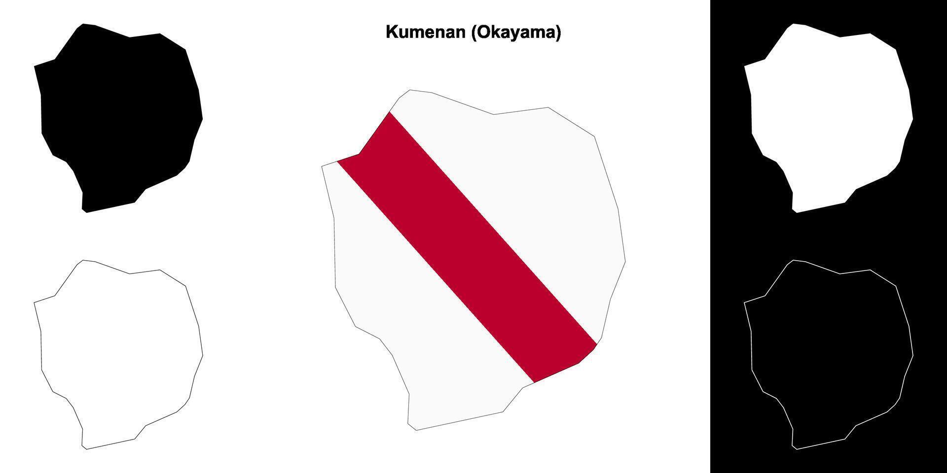 Kumenan, Okayama outline map set vector