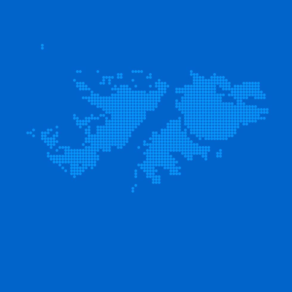 Blue halftone dot outline map background of Falkland Islands vector