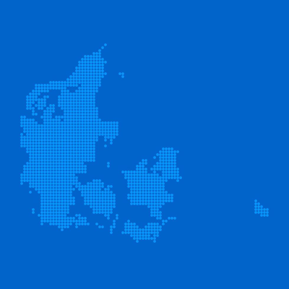 Blue halftone dot outline map background of Denmark vector