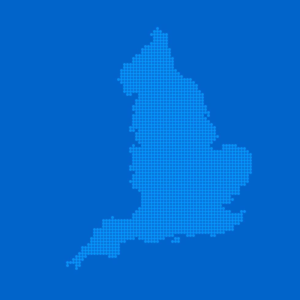 Blue halftone dot outline map background of England vector