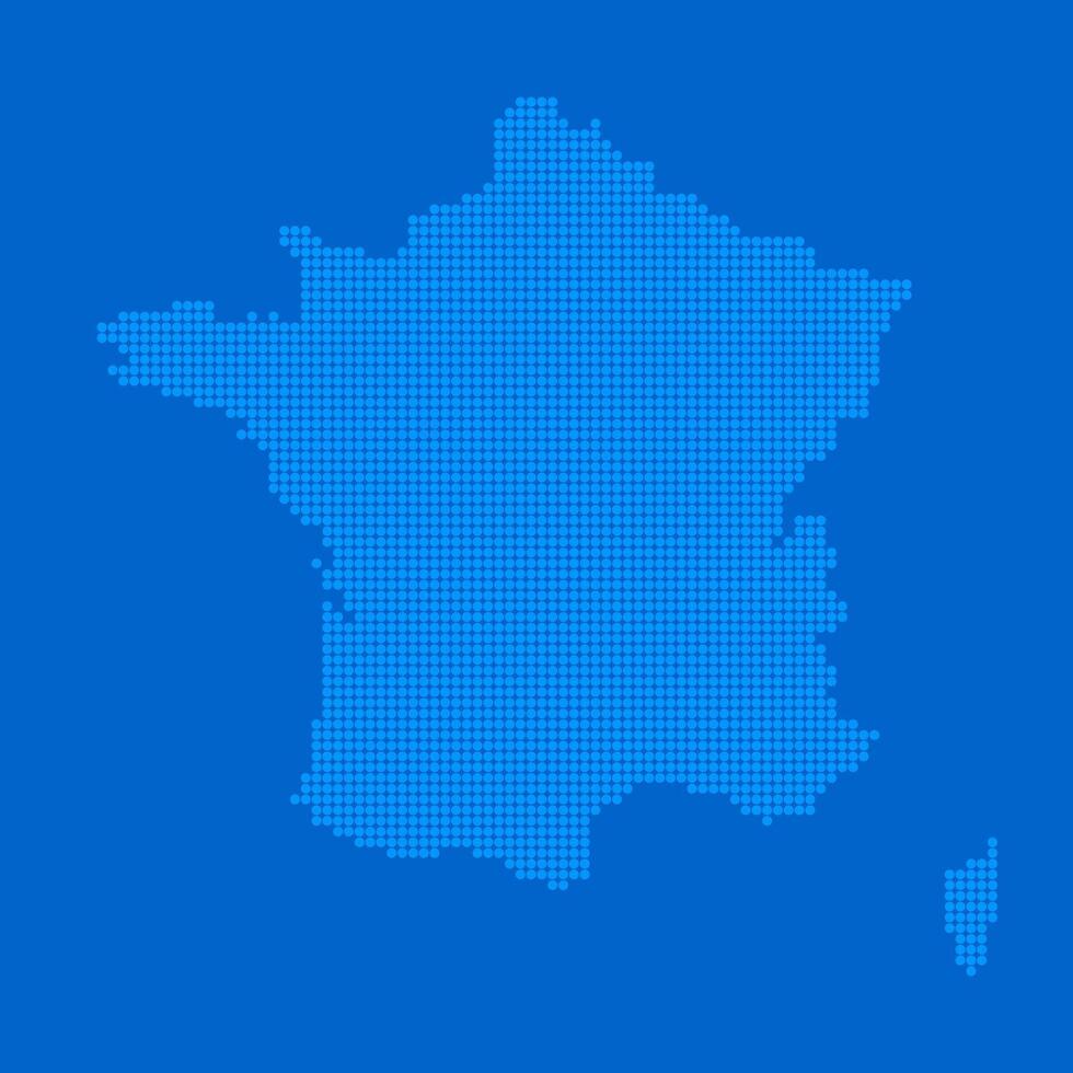 Blue halftone dot outline map background of France vector