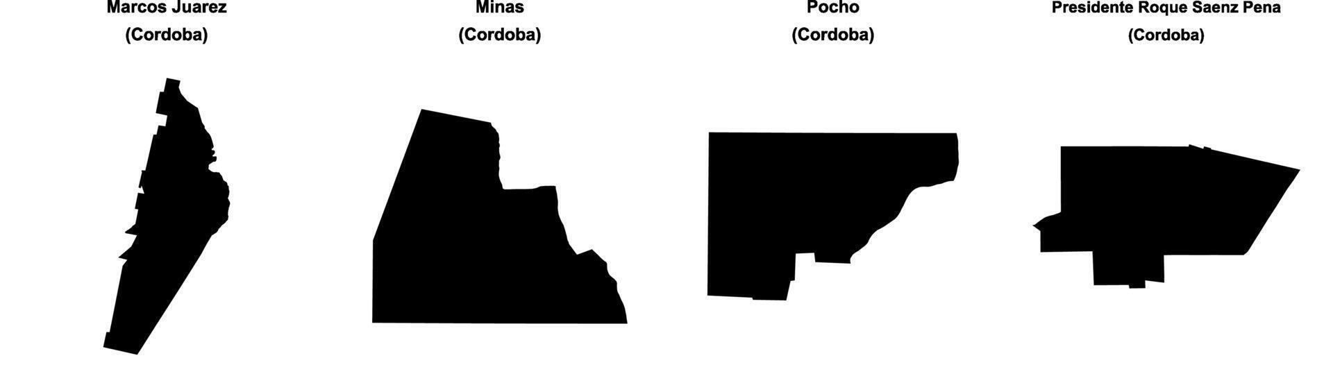 Marcos Juarez, Minas, Pocho, Presidente Roque Saenz Pena outline maps vector