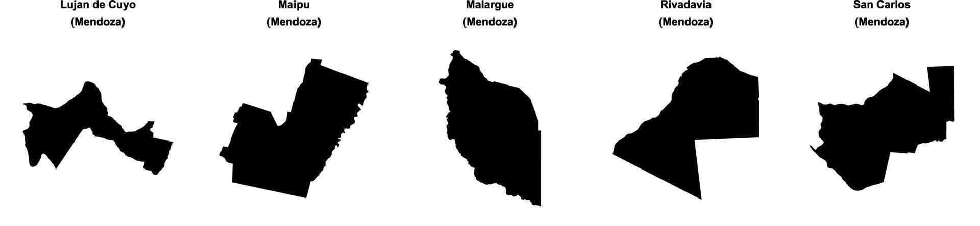 Lujan de Cuyo, Maipu, Malargue, Rivadavia, San Carlos outline maps vector