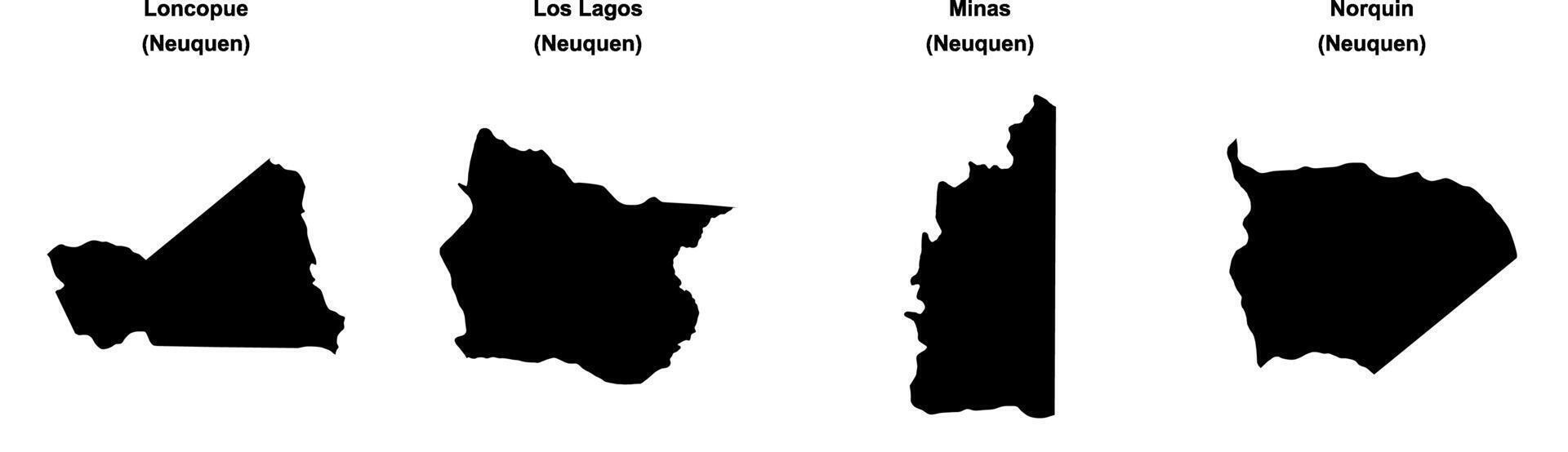 Loncopue, Los Lagos, Minas, Norquin outline maps vector