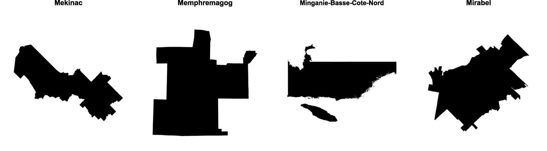 Mekinac, Memphremagog, Minganie Basse Cote Nord, Mirabel outline maps vector
