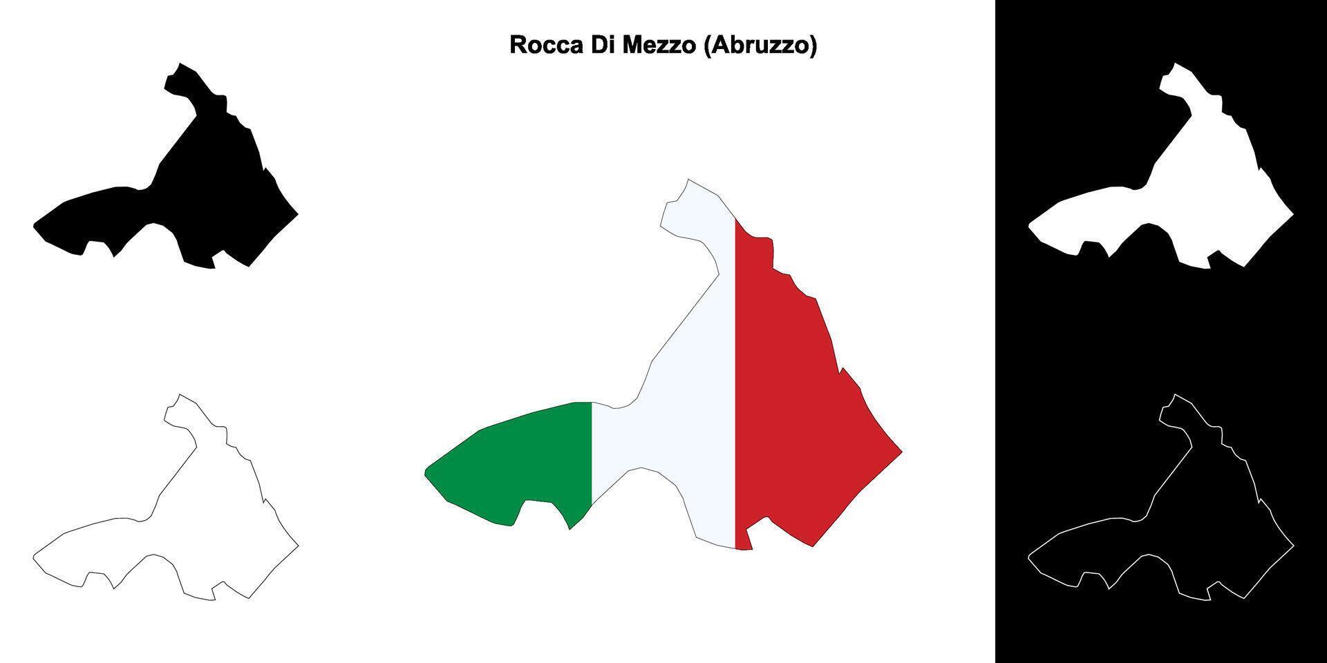 Rocca Di Mezzo, Abruzzo outline map set vector