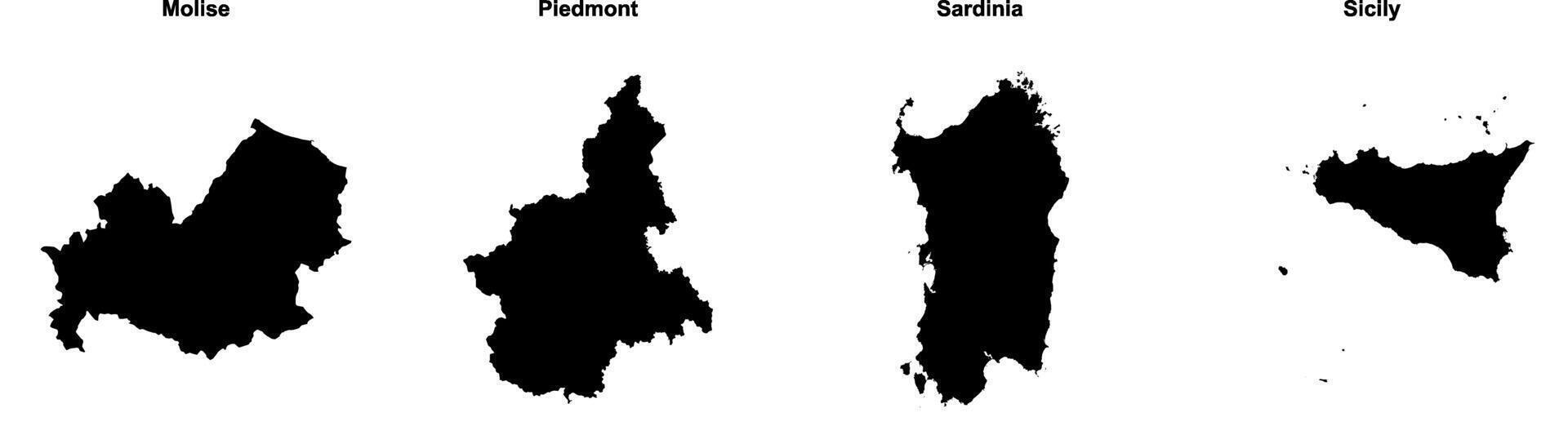 Molise, Piedmont, Sardinia, Sicily outline maps vector