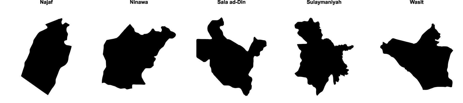 Najaf, Ninawa, Sala ad Din, Sulaymaniyah, Wasit outline maps vector