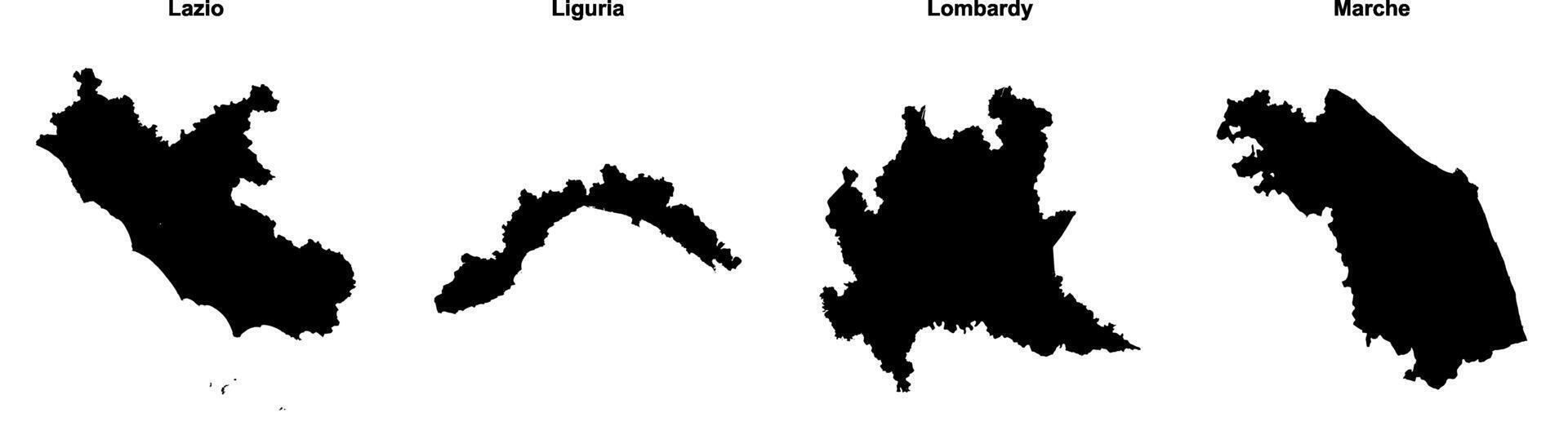 Lazio, Liguria, Lombardy, Marche outline maps vector