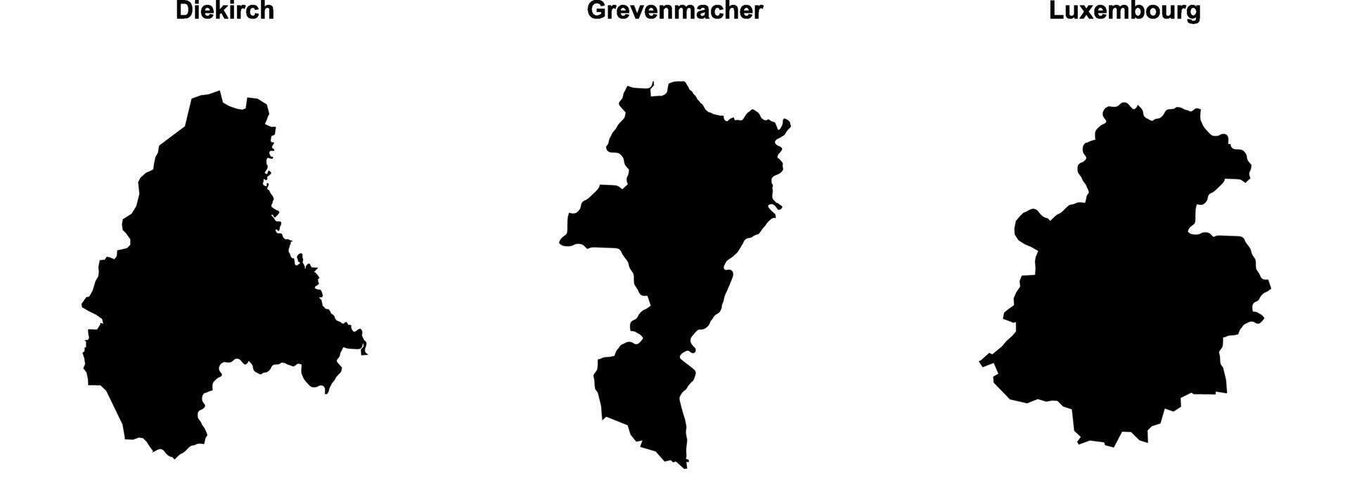 Diekirch, Grevenmacher, Luxembourg outline maps vector