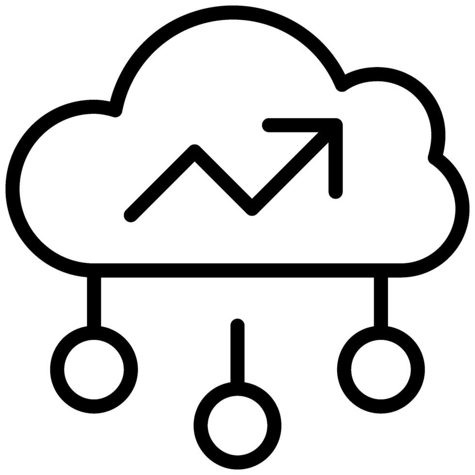 Cloud With Growth Arrow Icon, Black And White Outline Icon Symbol vector
