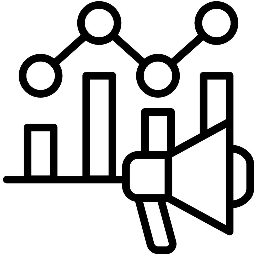 Megaphone Chart Icon, Black And White Outline Icon Symbol vector