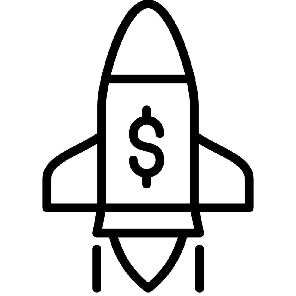 Rocket With Dollar Icon, Black And White Outline Icon Symbol vector