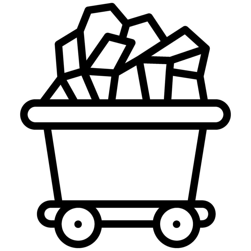 Mining Cart Icon, Black And White Outline Icon vector