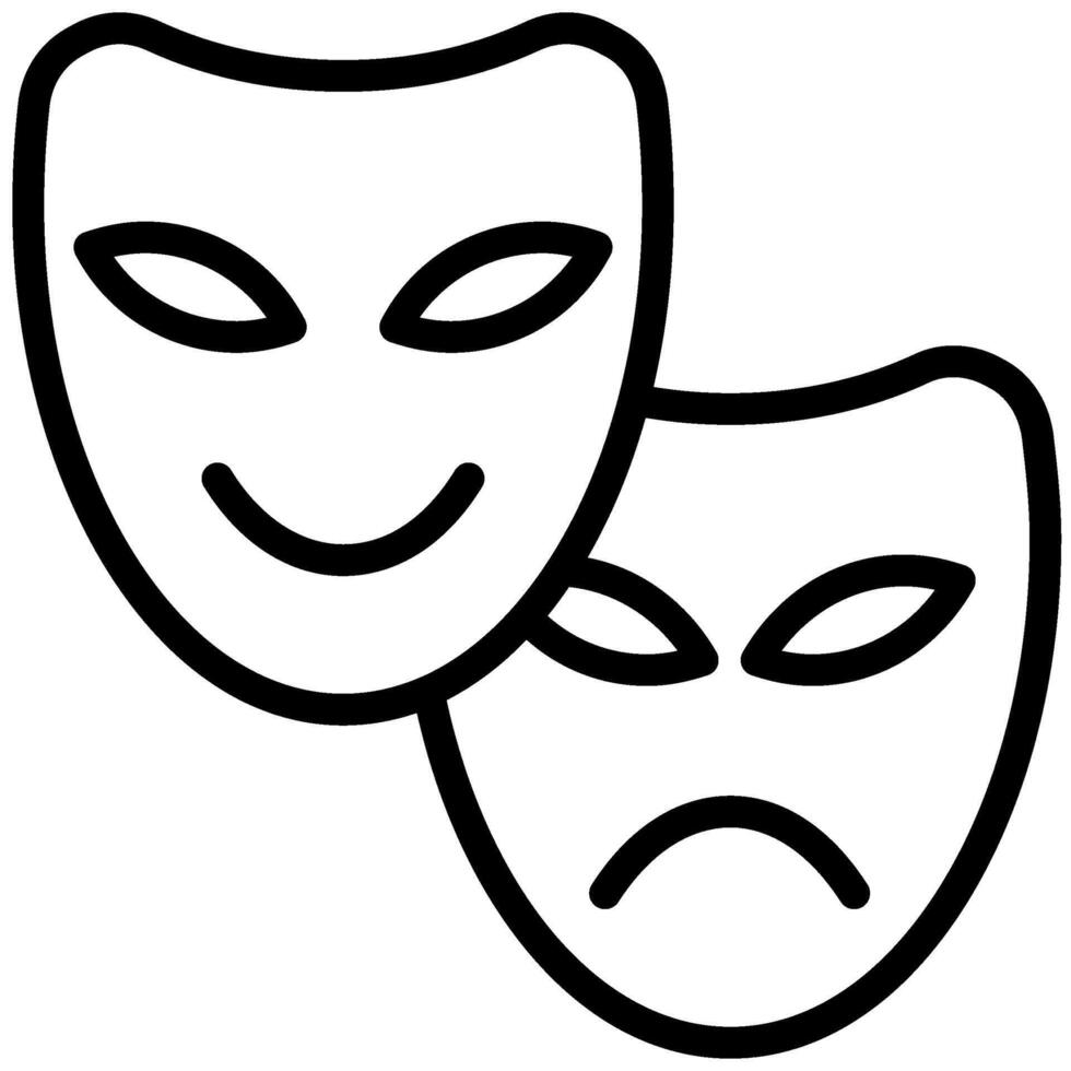 Theatre Mask Outline Icon, Black And White Outline Icon Symbol vector
