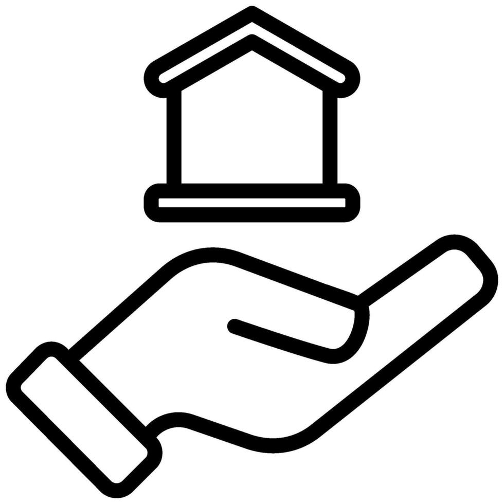 Hand Holding House Icon, Black And White Outline Icon Symbol vector