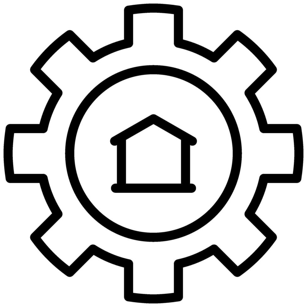 Home Gear Icon, Black And White Outline Icon Symbol vector