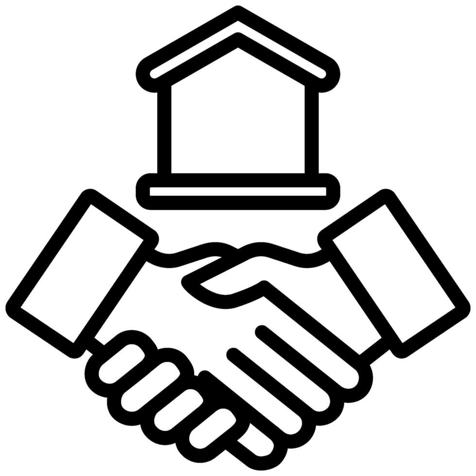 Handshake and Successful Real Estate Transaction Icon, Black And White Outline Icon Symbol vector