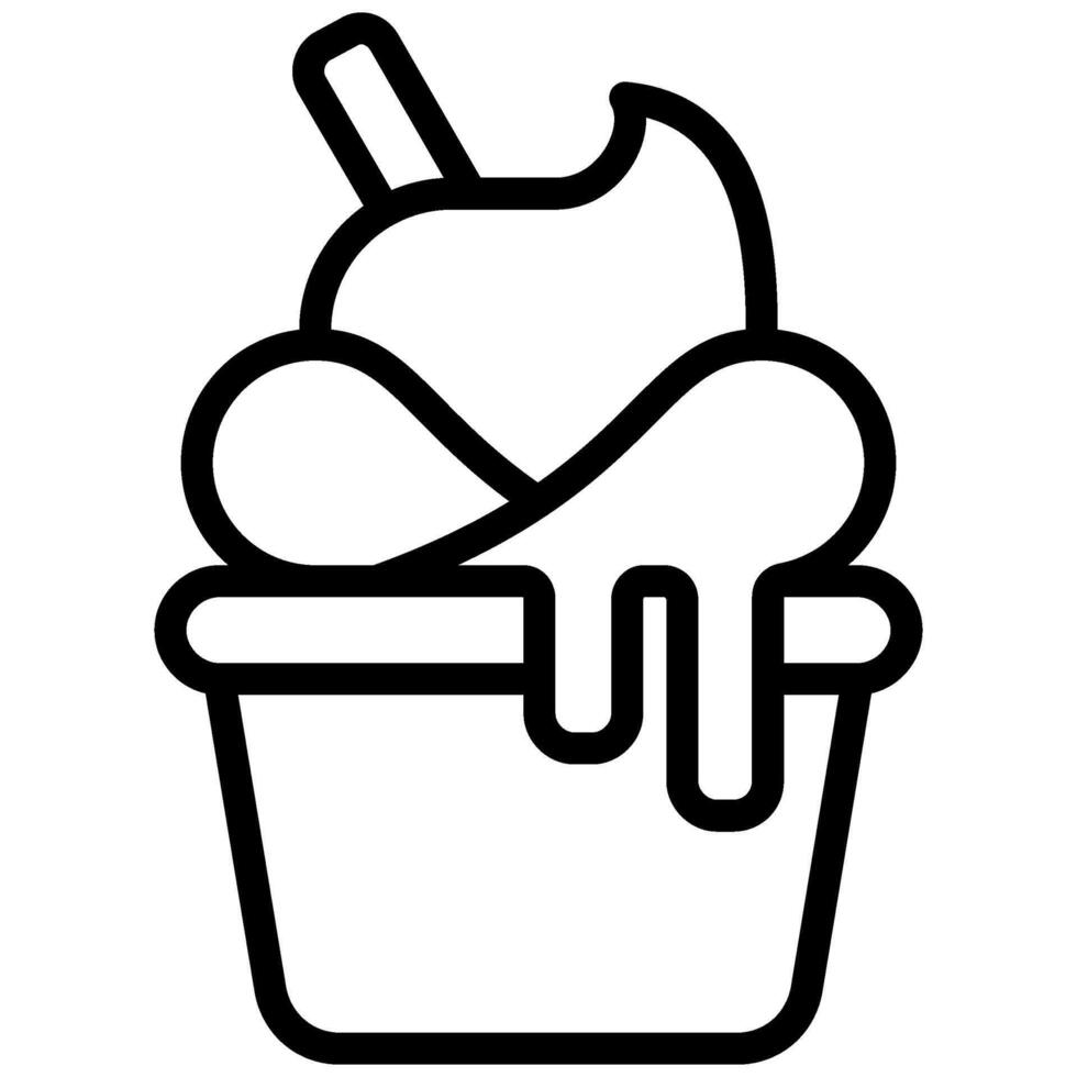 Ice Cream Cup, Black And White Outline Icon Symbol vector