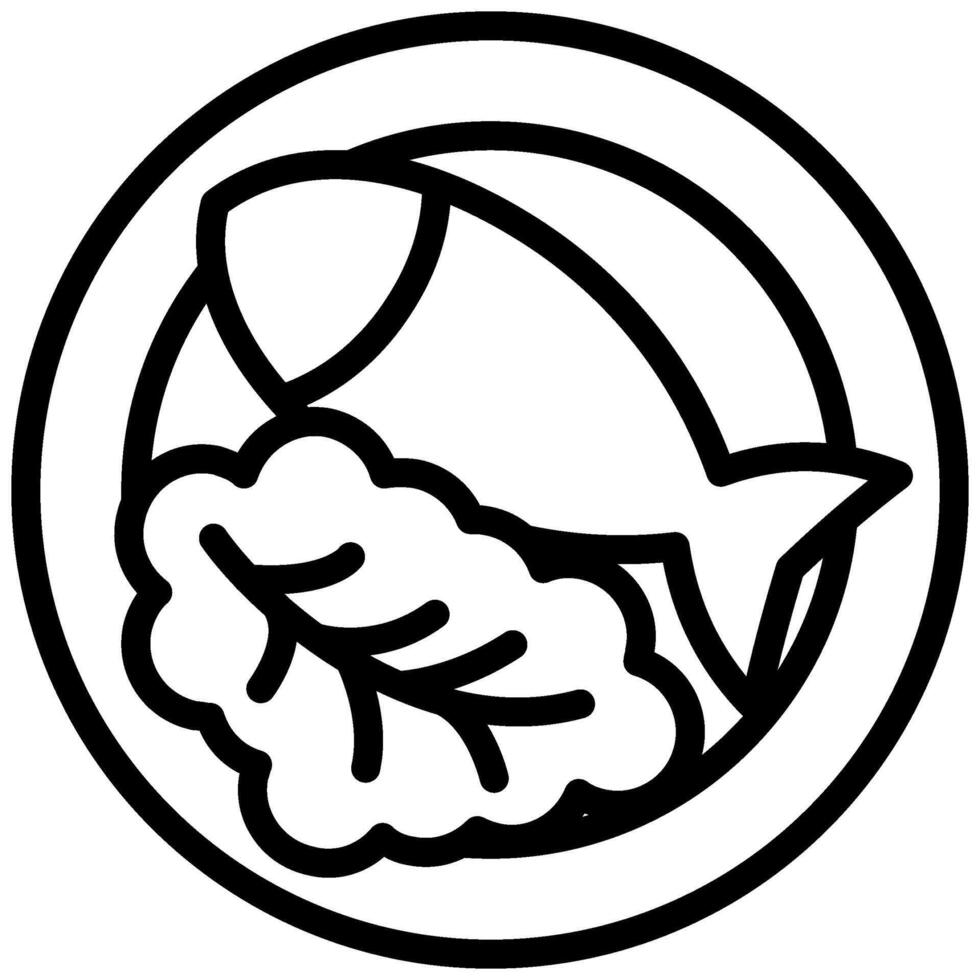 Cooked Fish Icon, Black And White Outline Icon Symbol vector