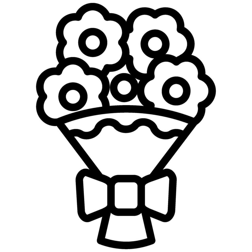 Flower Bouquet Icon, Black And White Outline Icon Symbol vector