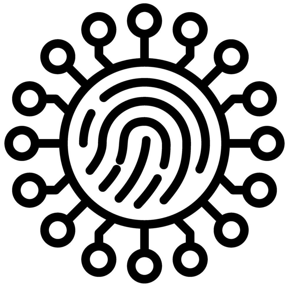 Digital Fingerprint Icon, Black And White Outline Icon Symbol vector