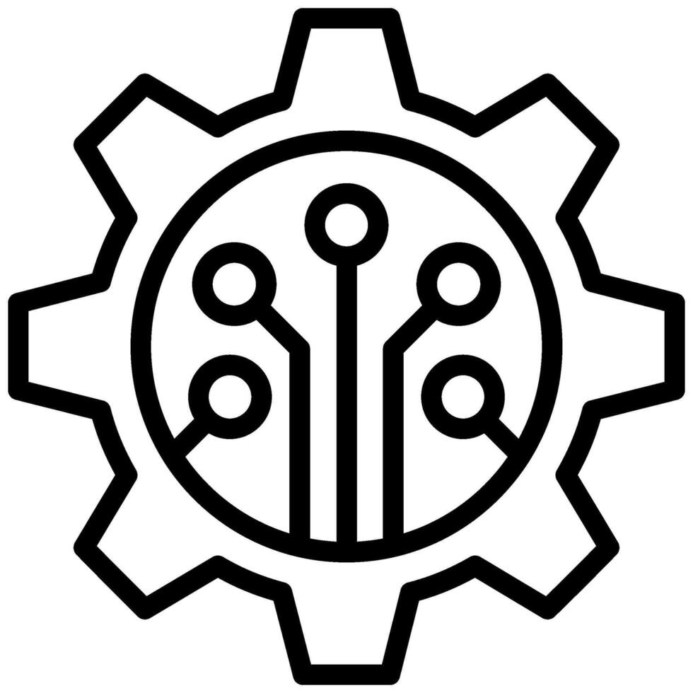 Circuit Gear Icon, Black And White Outline Icon Symbol vector