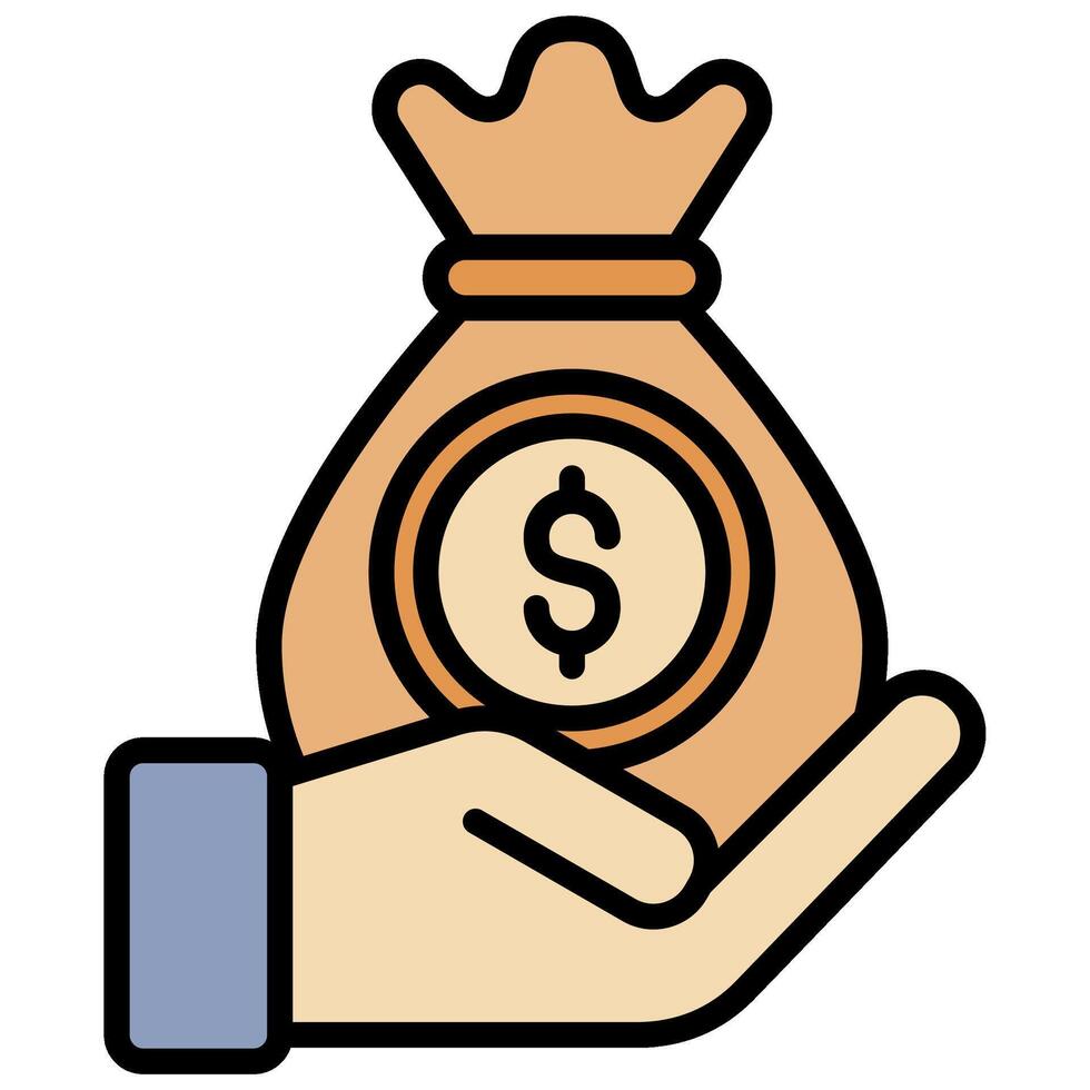 Holding Money Outline Flat Design Style Icon, Money In Hand Outline Flat Design Style Icon, Banking And Financial Concept vector