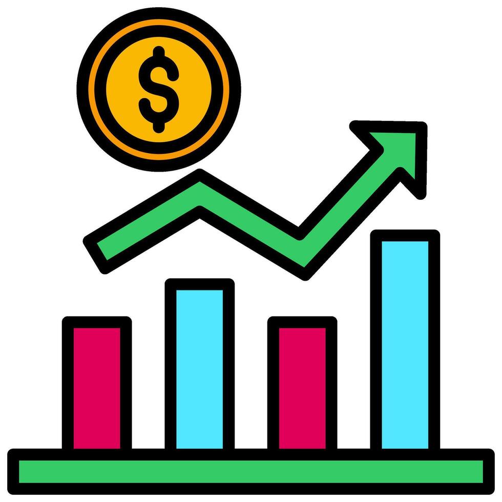 Dollar Growth Graph Outline Flat Design Style Icon, Banking And Financial Concept vector