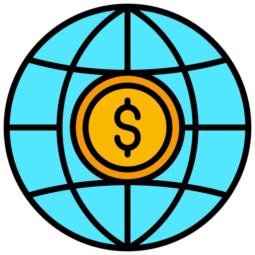 Dollar Globe Outline Flat Design Style Icon, Banking And Financial Concept vector