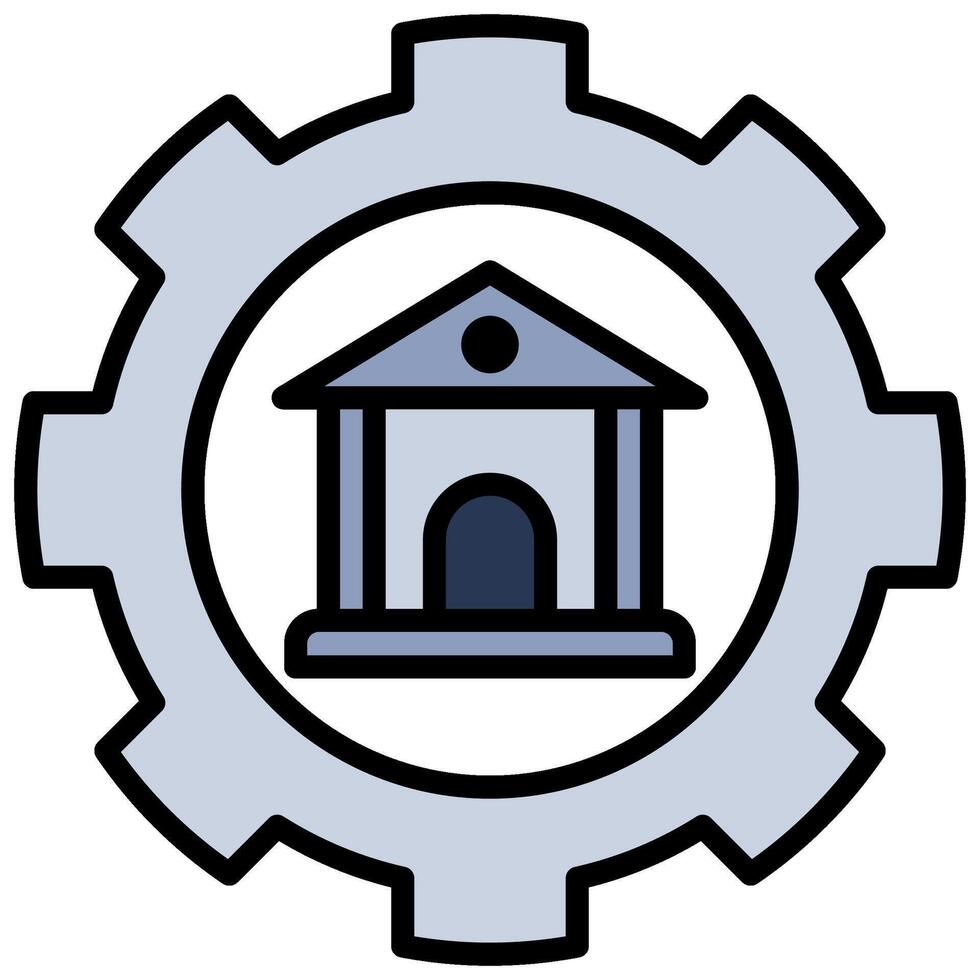 Bank Gear Outline Flat Design Style Icon, Bank Management, Banking And Financial Concept vector