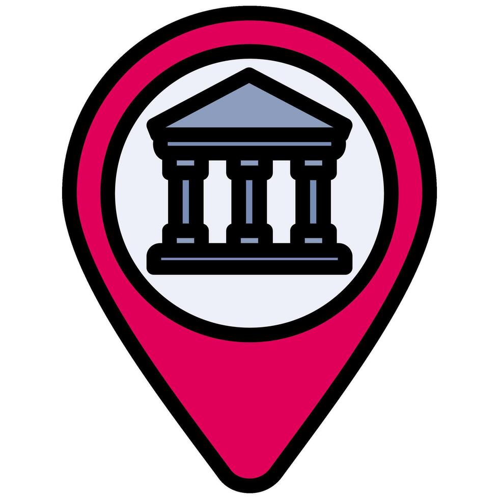 Bank Location Outline Flat Icon, Solid Color Outline Flat Icon Symbol vector