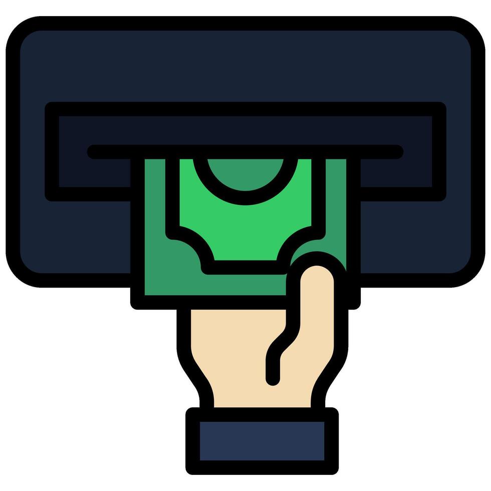 Cash Withdrawal Outline Flat Icon, Solid Color Outline Flat Icon Symbol vector