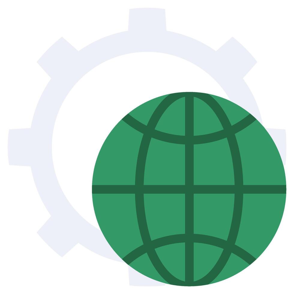Gear Globe Flat Icon, Solid Color Flat Icon Symbol vector