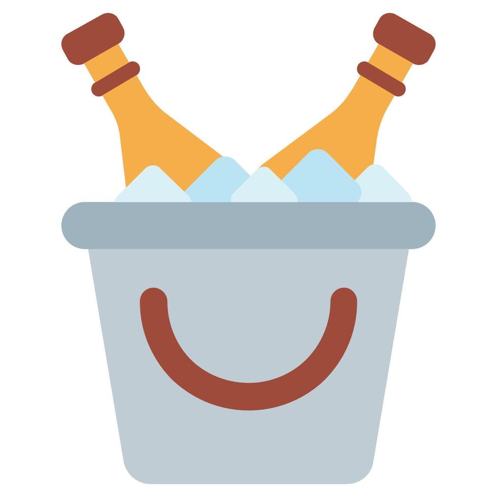 Glass Bottles in Wine Bucket Flat Icon, Solid Color Flat Icon Symbol vector