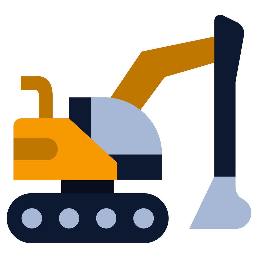 Excavator Flat Design Icon - Heavy Machinery Flat Design Icon vector