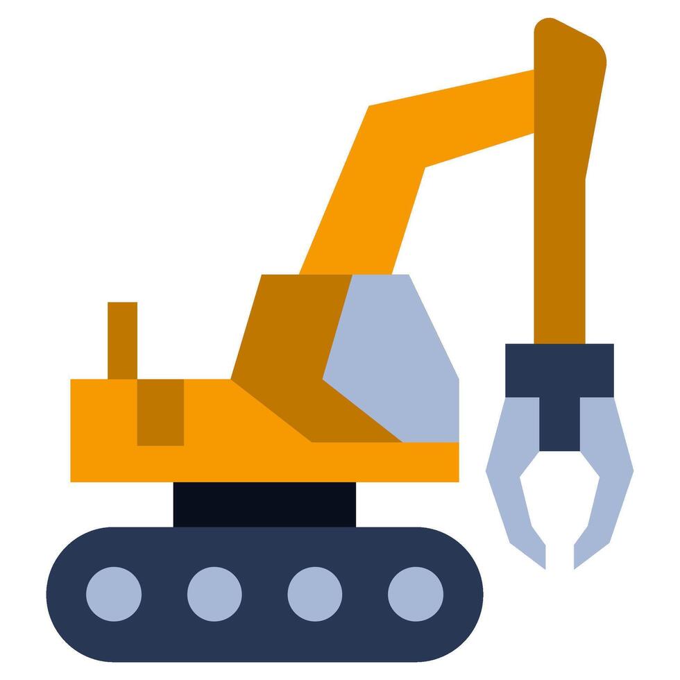 Excavator Grapple Flat Design Icon - Heavy Machinery Flat Design Icon vector